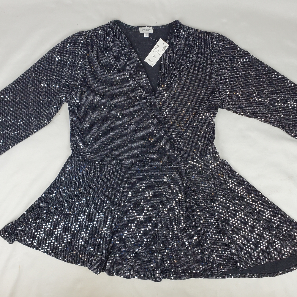 Avenue Sequin Wrap Blouse - Black Sz. 14/16